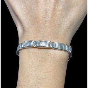 Vintage Signed BA 925 Bracelet Panel Link Round and Rectangle Chain Sterling